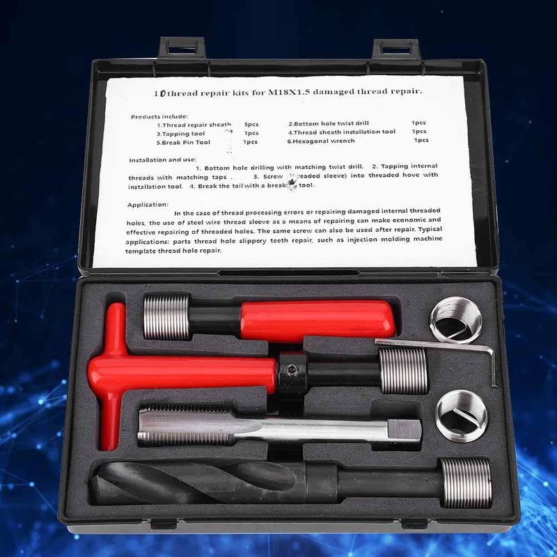 JADPES Thread Repair Tool Kit,10Pcs M18x1.5mm Stainless Steel Twisted Drill Tap Wrench Threaded Insert Tap Insertion Tool for Damaged Thread Repair - Image 4